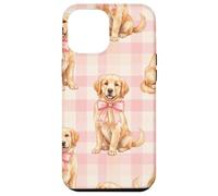 Carcasa para iPhone 12 Pro MAX Golden Retriever Puppy Lazo Rosa Gingham Sweet Dog Design