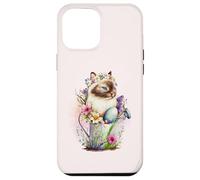 Carcasa para iPhone 12 Pro MAX Happy Easter Cat Easter Tea Cup Coffee Cat Siamese Floral