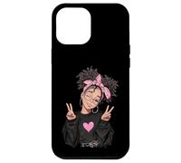 Carcasa para iPhone 12 Pro MAX Linda Chica Signo de Paz Pelo Rizado Divertido gráfico juguetón Trippy