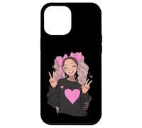 Carcasa para iPhone 12 Pro MAX Linda niña con Lazos Rosados, Signo de Paz, gráfico, juguetón, Vibrante, Afilado