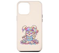 Carcasa para iPhone 12 Pro MAX Lindo Conejo de béisbol de Pascua arcoíris Goteo niños niños niños pequeños