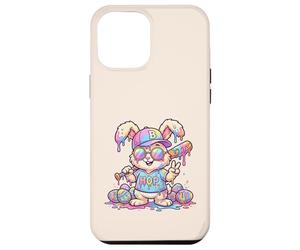 Carcasa para iPhone 12 Pro MAX Lindo Conejo de béisbol de Pascua arcoíris Goteo niños niños niños pequeños