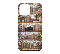 Carcasa para iPhone 12 Pro MAX Literary Cat Book Lover Floral Estantería Vitral