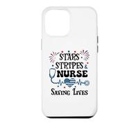 Carcasa para iPhone 12 Pro MAX Nurse 4th of July Funny Scrub Stars Stripes and Saving Lives