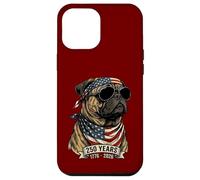 Carcasa para iPhone 12 Pro MAX Perro Pug con Bandera Estadounidense 250 años 1776-2026 Bicentenario de EE. UU.