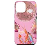 Carcasa para iPhone 12 Pro MAX Pink Preppy Disco Ball Camarones Martini Cóctel Verano Divertido