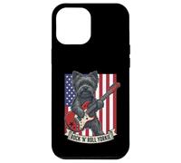 Carcasa para iPhone 12 Pro MAX Rock N Roll Yorkie Dog Playing Guitar USA Flag Puppy