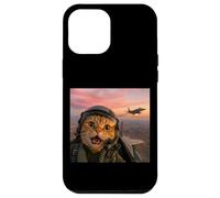Carcasa para iPhone 12 Pro MAX Vintage Fighter Pilot Cat Cool Look Aviación Selfie Art