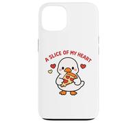 Carcasa para iPhone 13 A Slice of My Heart Lindo Kawaii Goose Pizza Love Design