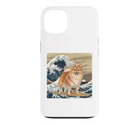Carcasa para iPhone 13 Amante de los Perros pomeranios, japoneses, Kanagawa, surfeando Olas
