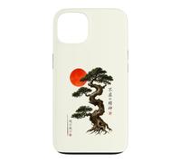 Carcasa para iPhone 13 Antiguo Bonsái Árbol Rojo Sol WABI Sabi Zen Arte Japonés