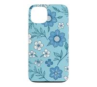 Carcasa para iPhone 13 Azul Bold Flores Hojas Patrón De Hojas Azul Claro Floral
