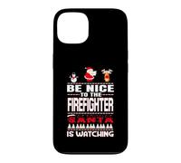 Carcasa para iPhone 13 Be Nice To The Firefighter Santa Is Watching Funny Christmas