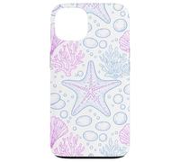 Carcasa para iPhone 13 Blue Pink Starfish Shell Coral Ocean Life and Beach Pattern
