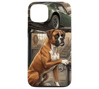 Carcasa para iPhone 13 Boxer Dog Mechanic Garage Escena de reparación de Coches clásicos