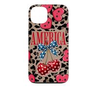 Carcasa para iPhone 13 Brown Cheetah America Girls con Estampado de Leopardo, Cereza y Lazo