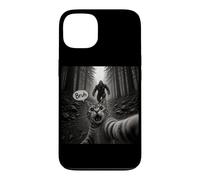 Carcasa para iPhone 13 Bruh Cat Selfie Bigfoot Sasquatch Scared Cat Meme Gráfico