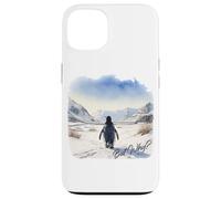 Carcasa para iPhone 13 BUT Why? Penguin Wandering Off Mountains Watercolor (White)