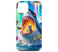 Carcasa para iPhone 13 Cat Kitty Montando Fuego Respirando Tiburón Arco Iris Laser