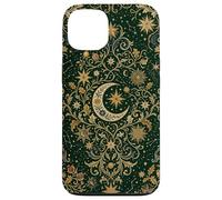 Carcasa para iPhone 13 Celestial Crescent Moon Dark Botanical Witch Floral Verde