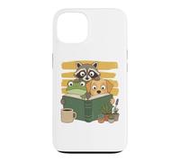 Carcasa para iPhone 13 Curious Reading Animals Frog Raccoon Dog Book Lover