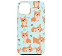 Carcasa para iPhone 13 Cute Corgi Dog with Paws Lover in Aqua Turquoise Pattern