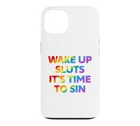Carcasa para iPhone 13 Despierta es Hora de pecar Texto Divertido del Arco Iris