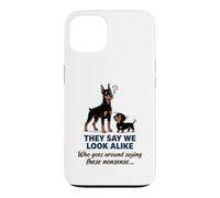 Carcasa para iPhone 13 Doberman y Dachshund They Say We Look Alike Funny Dog Art