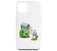 Carcasa para iPhone 13 Dumpy The Garbage Truck Limpieza de Basura con niños Mapache