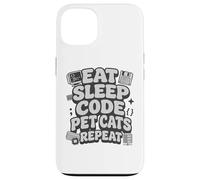Carcasa para iPhone 13 Eat Sleep Code Pet Cats Repeat Funny Programmer Cat Lover