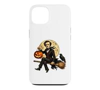 Carcasa para iPhone 13 Edgar Allen PoE Jack O Lantern Pumpkin Full Moon Escoba