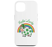 Carcasa para iPhone 13 Feelin Lucky Day Cow, Divertida Vaca con Forma de trébol irlandés
