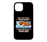 Carcasa para iPhone 13 First They Steal Your Heart Then The Bed Boxer Dog Owner Fun