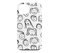 Carcasa para iPhone 13 Funny Artsy Linocut Kids Faces, Lindo Sonriendo riendo