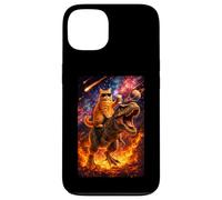 Carcasa para iPhone 13 Funny Coffee Orange Cat Riding T-Rex in Cosmic Galaxy UFO