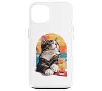 Carcasa para iPhone 13 Funny Retro Cat Sunset Cocktail Beach Vacation Summer