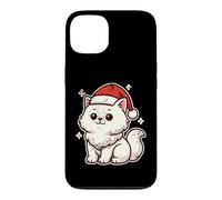 Carcasa para iPhone 13 Gato Blanco Invierno con Sombrero de Papá Noel