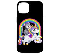 Carcasa para iPhone 13 Gato Montando Unicornio Arco Iris Fantasía Lindo