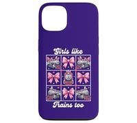 Carcasa para iPhone 13 Girls Like Trains Too Cute Pink Bow Locomotora Coqueta
