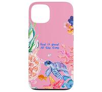 Carcasa para iPhone 13 God Is Good Summer Ocean Preppy Pink Turtle & Coral