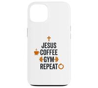Carcasa para iPhone 13 Gráfico humorístico de Jesus Coffee Gym Repeat Faith Workout
