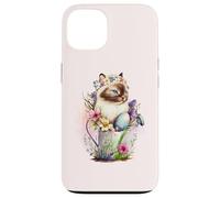 Carcasa para iPhone 13 Happy Easter Cat Easter Tea Cup Coffee Cat Siamese Floral