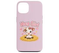 Carcasa para iPhone 13 Heno Girl Cute Cow Kawaii Farm Animal Pink Bow Hearts