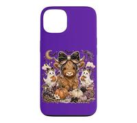 Carcasa para iPhone 13 Highland Cow Halloween Glam Púrpura Calabazas Fantasmas Otoño