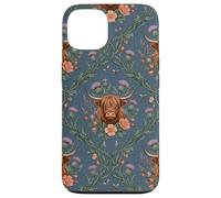 Carcasa para iPhone 13 Highland Cow Thistle Floral Scottish Farm Animal Design