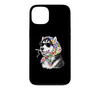 Carcasa para iPhone 13 Husky Siberiano Perro Granny Cuadrado Ganchillo Hilo Ganchillo