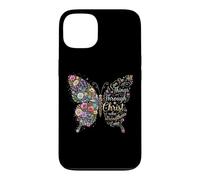 Carcasa para iPhone 13 I Can Do All Things Through Christ Floral Butterfly Faith