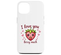 Carcasa para iPhone 13 Juego de Palabras «I Love You Berry Much Cute Heart» con Forma de corazón y Fresa