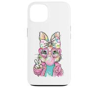 Carcasa para iPhone 13 Lindo Conejo de Pascua Signo de Paz Bubble Gum Spring Art Kids Girl