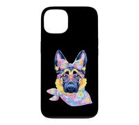 Carcasa para iPhone 13 Lindo Pastor Alemán Perro Amante Gráfico Rosa Gafas Floral